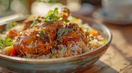 Wall Mural - Closeup of Chicken freid rice bowl, indo chinese food 