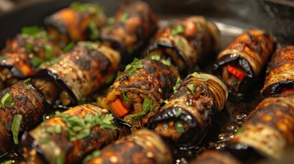 Wall Mural - Spiced eggplant rolls with carrot and coriander filling
