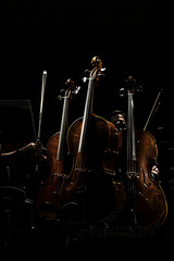 Canvas Print - composition of symphony orchestra instruments, only silhouettes are visible, black background