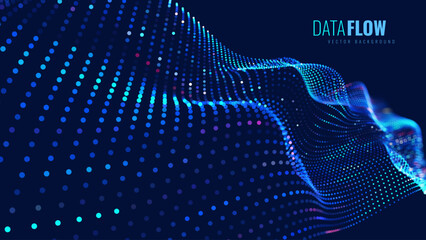 Aufkleber - Colorful Blue Sound Wave Ripple Digital Equalizer Design. Big Data Audio Visualization. Digital Water Drop Waves Concept. Vector Illustration. Audio Track Particles Ripple Wave Effect.