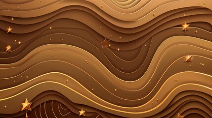 Brown background with wavy patterns and star elements