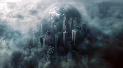 Wall Mural - A conceptual illustration of Earth surrounded by a thick layer of smog, symbolizing the global nature of the air pollution problem.