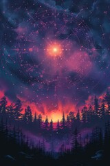 Wall Mural - magic night with moon and stars.
