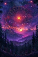 Wall Mural - magic night with moon and stars.