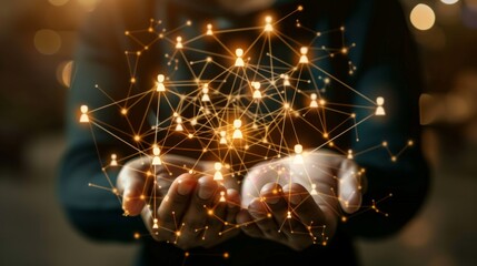 Businessman hold circle of network structure HR Human resources. Business leadership concept. Management and recruitment. Social network. Different person, business, leader