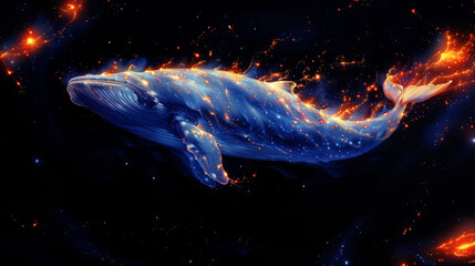 Wall Mural - Cosmic whale made of stars and energy in deep space