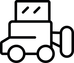 Canvas Print - Monochrome line art stylized vector illustration of a simple cartoon delivery truck icon for logistics and transportation service, isolated on a white background