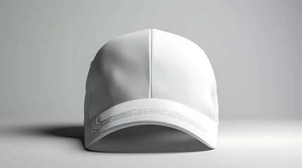 Wall Mural - White baseball cap on a white background. The cap is facing forward and the brim is slightly curved.