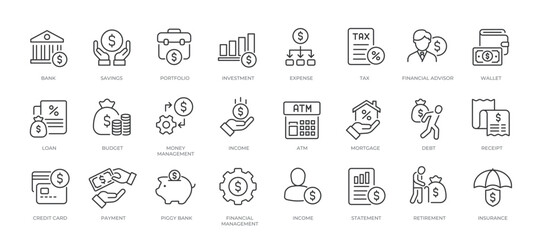 Sticker - personal financial minimal thin line icons. related money, insurance, loan, debt. editable stroke. v