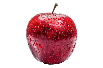 Wall Mural - Red apple with water droops isolated on transparent background