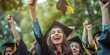 © Armin - A group of joyous students celebrate their academic achievement by tossing graduation caps into the air, capturing a moment of collective excitement and accomplishment.