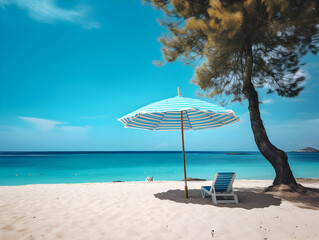 Wall Mural - Beautiful beach. Chairs on the sandy beach near the sea. Summer holiday and vacation concept for tourism. Inspirational tropical landscape