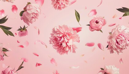 Enchanting Peony Petals Dancing Against a Pink Backdrop