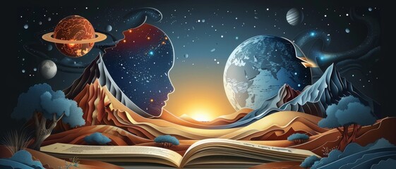 Wall Mural - A book is open to a page with a face on it