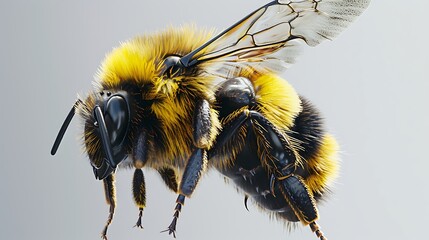 Wall Mural - detailed close-up of a busy bee, isolated against transparent background.