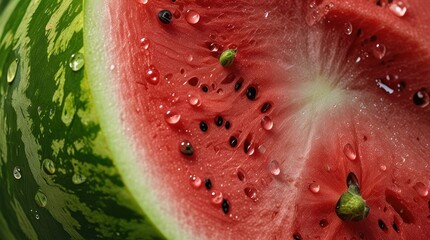 Wall Mural - close up of watermelon on green