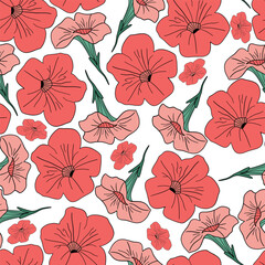Naklejka na meble Seamless pattern flat design flowers botany petunia
