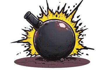 Illustration of a cannonball with a lit fuse and explosive effect on a grungy background