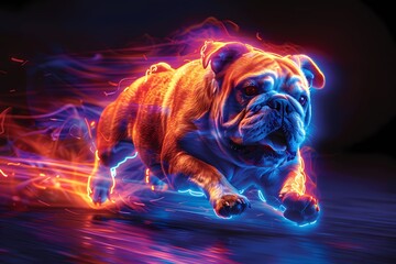illustration of a running bulldog with neon effect
