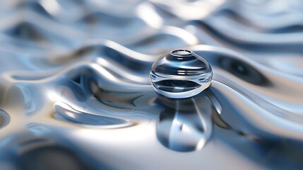 Wall Mural - detailed view of 3d-rendered single drop and rippled surface.