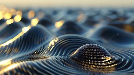 Wall Mural - detailed view of 3d-rendered single drop and rippled surface.