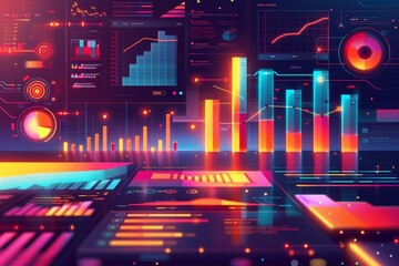 Wall Mural - a colorful display of graphs and numbers with a futuristic, high-tech vibe