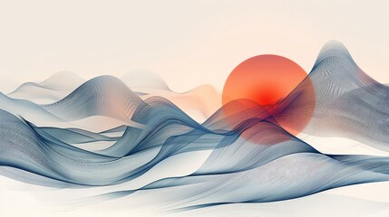 Wall Mural - a minimalist illustration with thin lines and surreal curves that flow gracefully across the canvas.