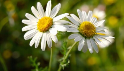 Wall Mural - Breathtaking Beauty: A Close-Up of Chamomile Flowers Amidst a Blurry Background