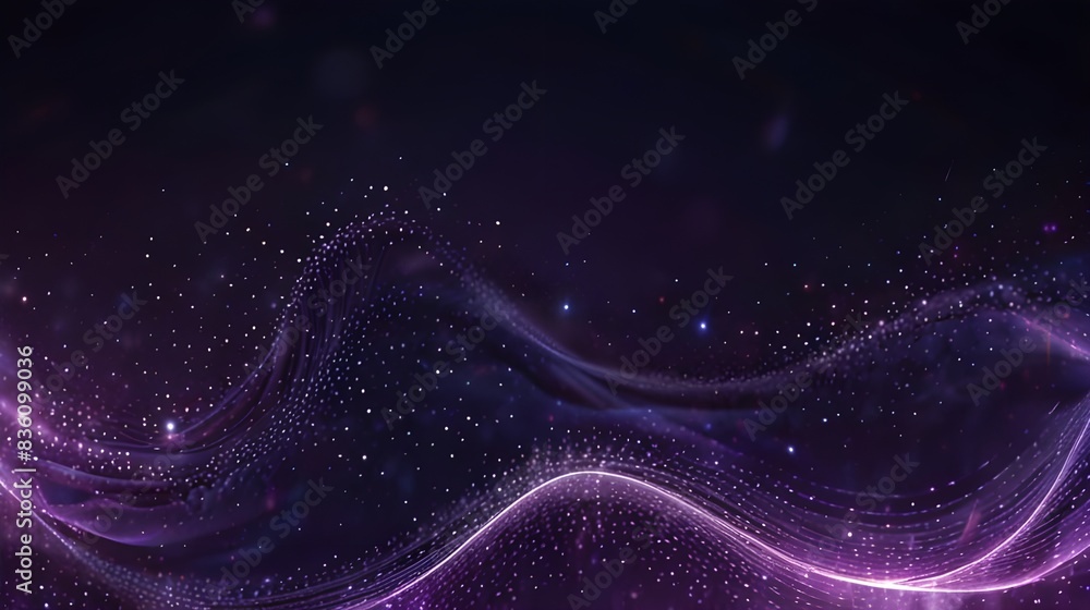 Digital Purple Particles Wave and Light Abstract Background with ...