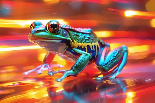 a running frog with neon effect