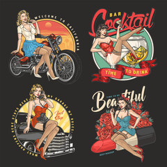 Wall Mural - Pinup women colorful set flyers