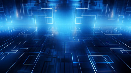 Wall Mural - a digital grid is adorned with luminous bright blue lights, designed in a modern futuristic style