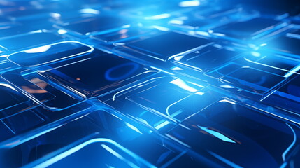 Wall Mural - a digital grid is adorned with luminous bright blue lights, designed in a modern futuristic style