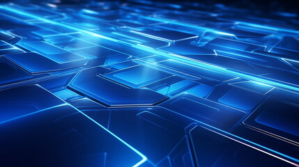 Wall Mural - a digital grid is adorned with luminous bright blue lights, designed in a modern futuristic style