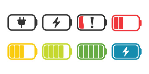 Wall Mural - Alkaline battery set icon in flat style. Different size accumulator vector illustration on isolated background. Accumulator recharge sign business concept.