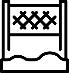 Sticker - Black and white vector icon of a charming wooden fence with decorative weaving