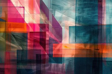 Canvas Print - close up horizontal illustration of abstract colourful transparent geometric shapes background