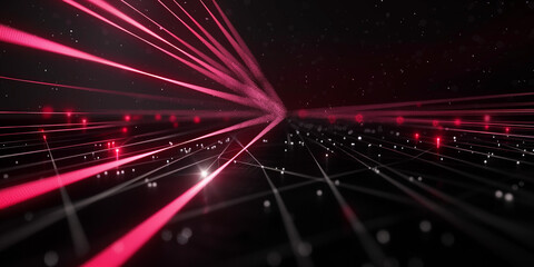 Wall Mural - A black background with laser line patterns shining brightly in the dark.