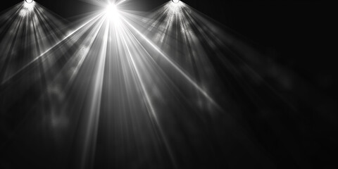 Wall Mural - A black background with spotlight beams shining brightly.