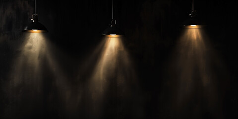 Wall Mural - A black background with light and shadow effects from lamps, giving a warm and mysterious feel.