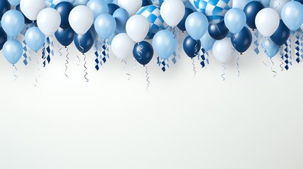 Wall Mural - Blue and white balloons border with copy space.