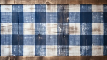 Wall Mural - Rustic blue and white checkered pattern on wooden background