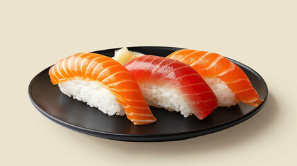 Wall Mural - Sushi with Salmon and Chopsticks on Plate