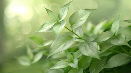 Poster - Close-up of green leaves with a soft focus background, showcasing natural beauty and tranquility in a serene environment.