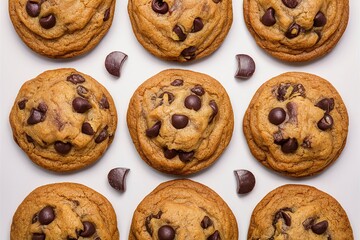 Wall Mural - Chocolate chip cookies isolated on white background