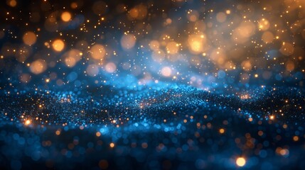 Blue and gold fireworks burst in an abstract New Year background, creating a festive and celebratory scene with plenty of space for text. AI Generative.