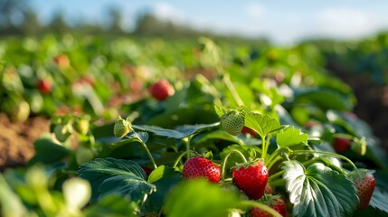 Sticker - a strawberry field rows pic