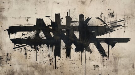 Poster - Ink black street graffiti art on a textured paper vintage background, washes and brush strokes