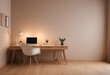 © Gia - Modern home with empty desk, lamp, light and window. lofty, soft lighting.