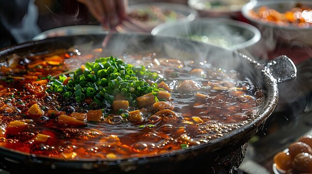 Close up of a Sichuan hot pot